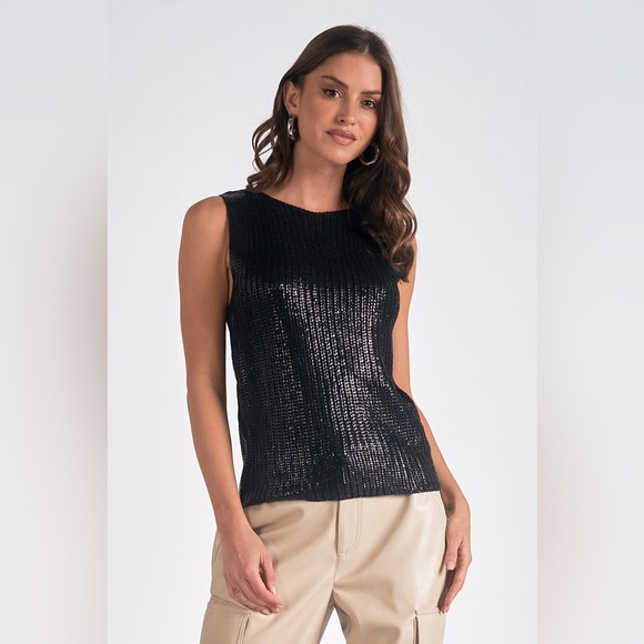 Elan Black‎ Shine Cable Knit Sweater Vest L - Picture 1 of 7